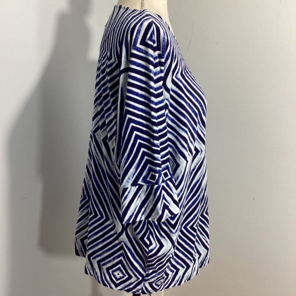 CHICO'S SIZE 3 (XL) JERSEY KNIT KIMONO TOP BLUE GEOMETRIC PRINT - Picture 4 of 10